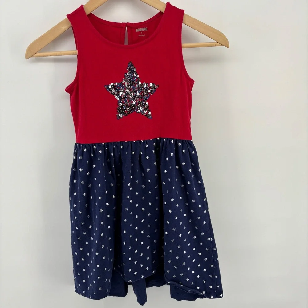 Gymboree Star Sequin Dress Kids 8 Red Navy‎ Blue Excellent Patriotic Sleeveless